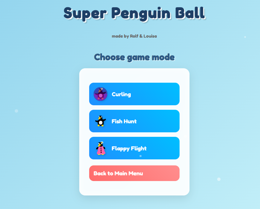 Super Penguin Ball game menu
